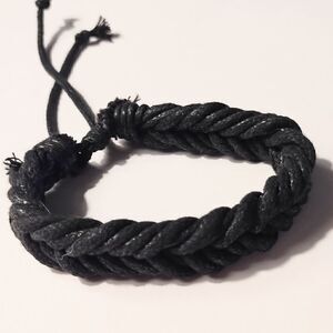 Men's bracelet leather‎ braided black new d80